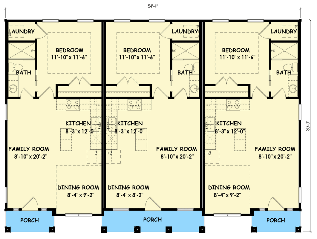 Plan 100363GHR: Modern Triplex House Plan with Single-Bedroom Suites - Floor Plan - Main Level - Contemporary, Modern