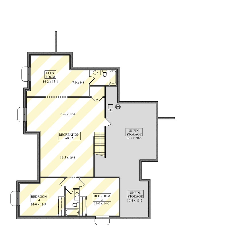 Plan 95335RW: Ranch House Plan with 4-Car Garage, Study, and Flexible Lower Level - Floor Plan - Lower Level - Optionally Finished Basement - Craftsman, Mountain, Ranch