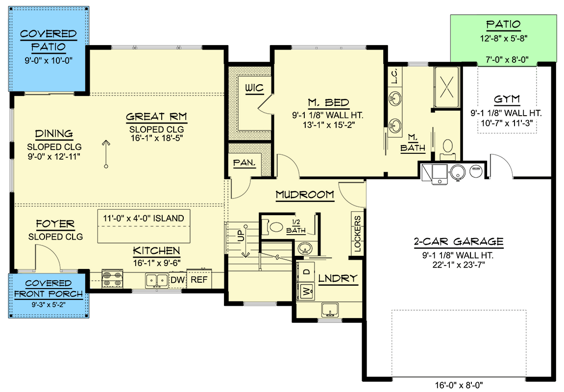 Plan 135399GRA: Sleek Modern 4-Bedroom House Plan with Main Level Master and Two-Story Great Room - Floor Plan - Main Level - Contemporary, Modern