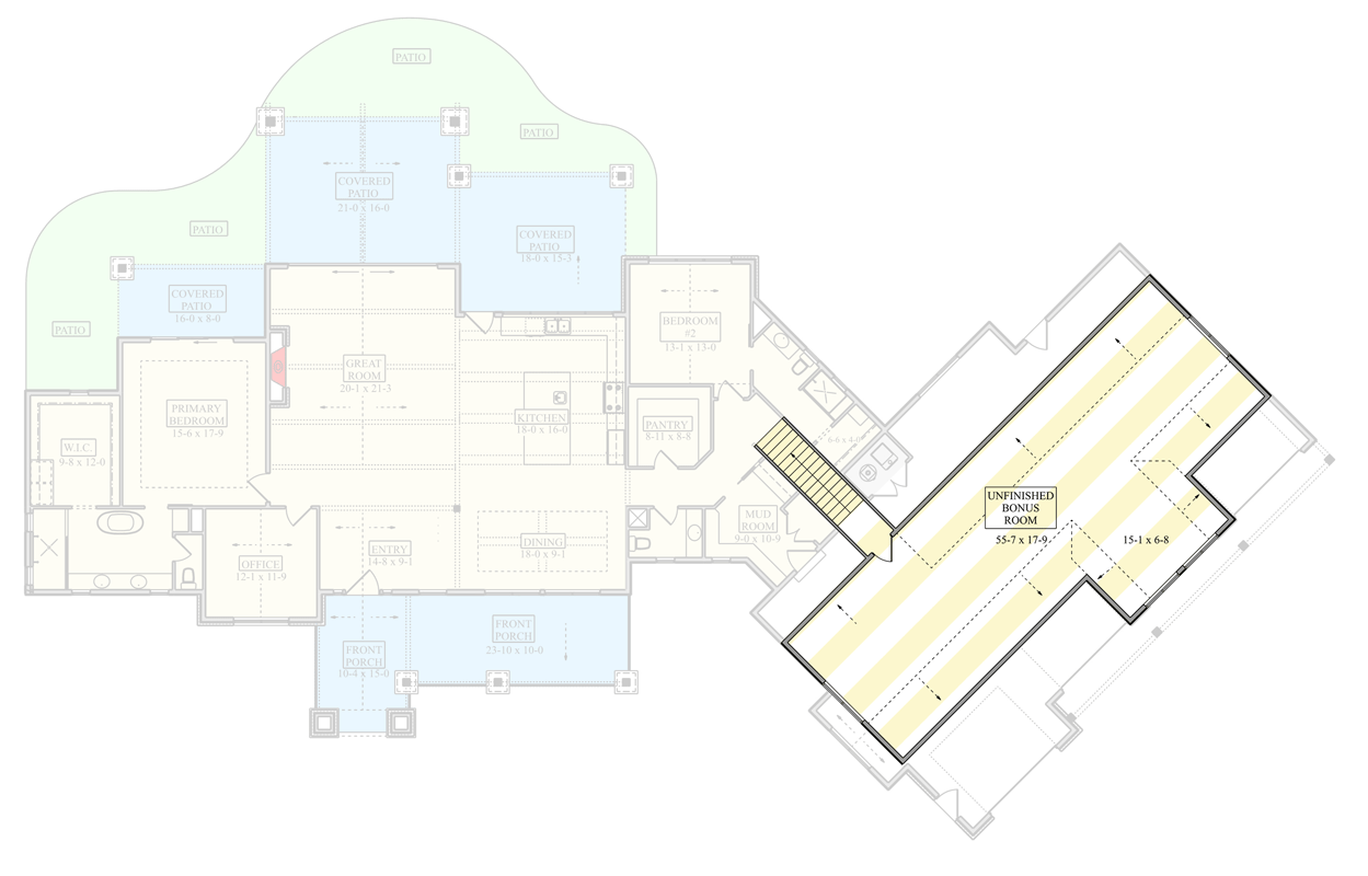 Plan 95338RW: Modern Mountain 2-Bedroom Farmhouse Plan with 4-Car Garage and Bonus - Floor Plan - 2nd Floor - Farmhouse, Mountain