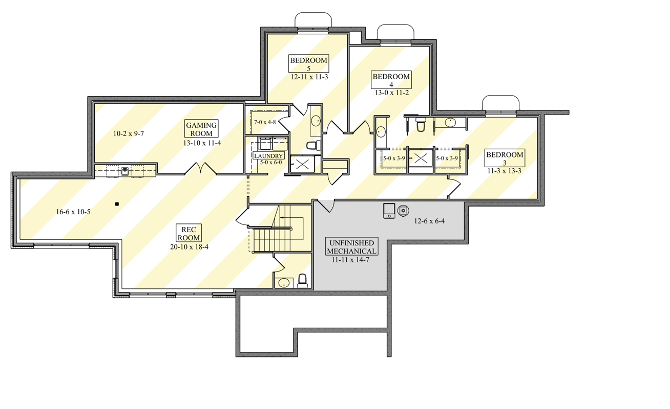 Plan 95339RW: Modern Craftsman House Plan with Split Bedrooms and 4-Car Garage - Floor Plan - Optional Finished Lower Basement Level - Craftsman, Hill Country, Mountain