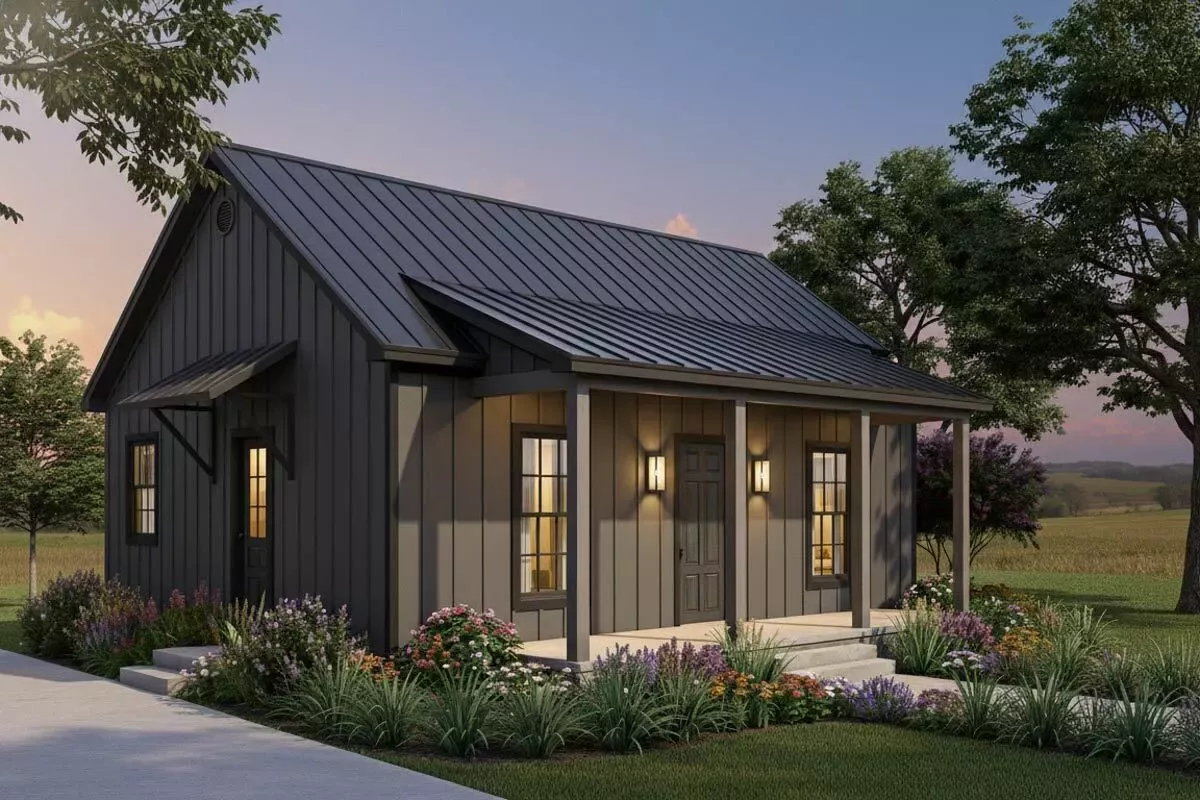 Charming Country 2-Bedroom House Plan with Vaulted Living and Front Porch