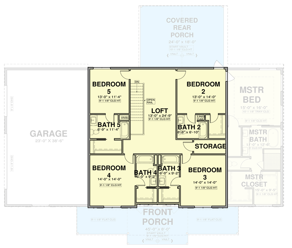 Plan 600018PDZ: Grand Modern Farmhouse House Plan with 5 Beds and Main-Level Master - Floor Plan - 2nd Floor - Country, Farmhouse, Modern Farmhouse, New American, Traditional