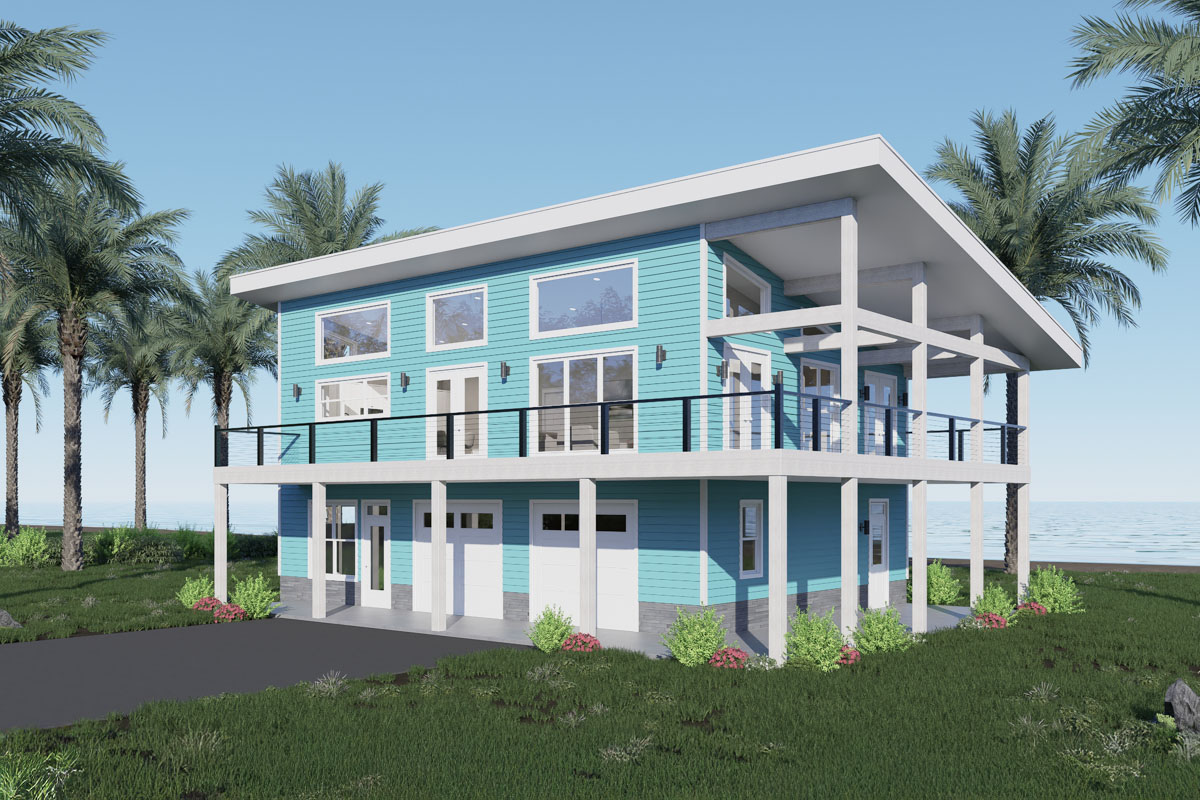 Plan 680632VR: Elevated Modern Coastal 3-Bed House Plan with Expansive ...