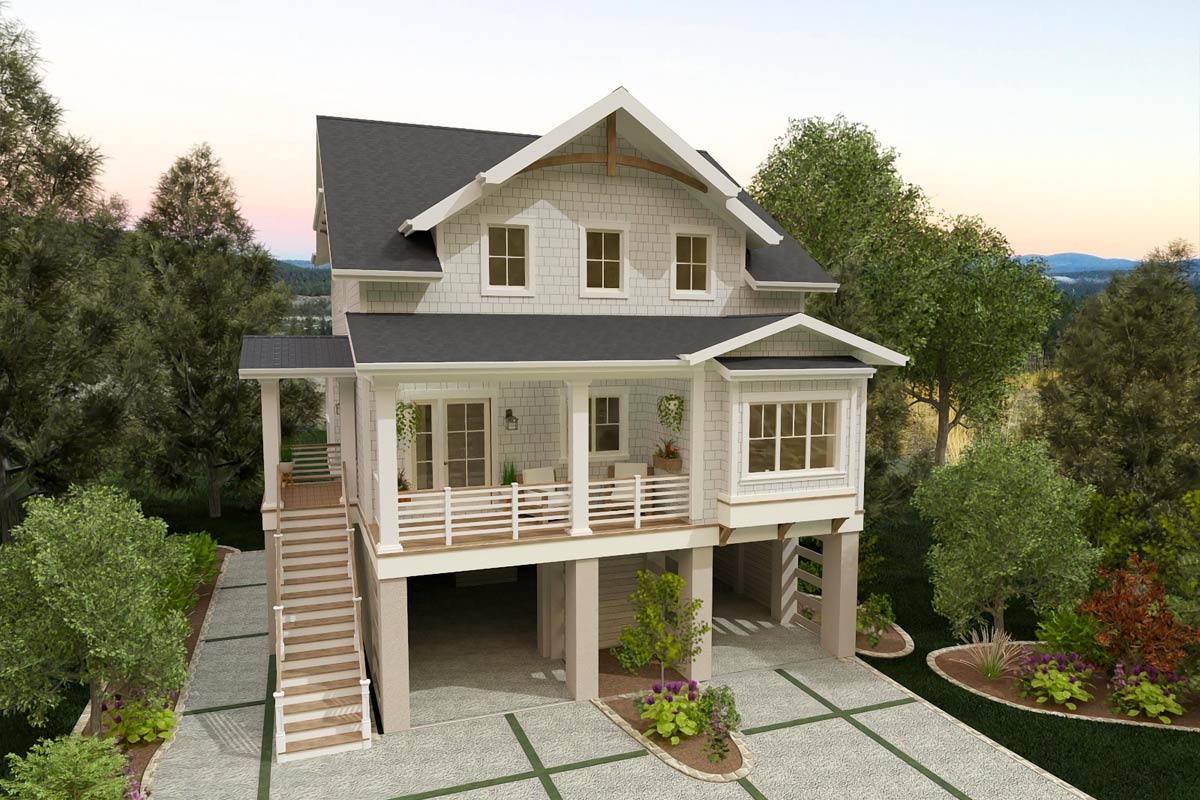 Plan 765062TWN: Elevated Coastal 4-Bedroom House Plan with Elevator and ...