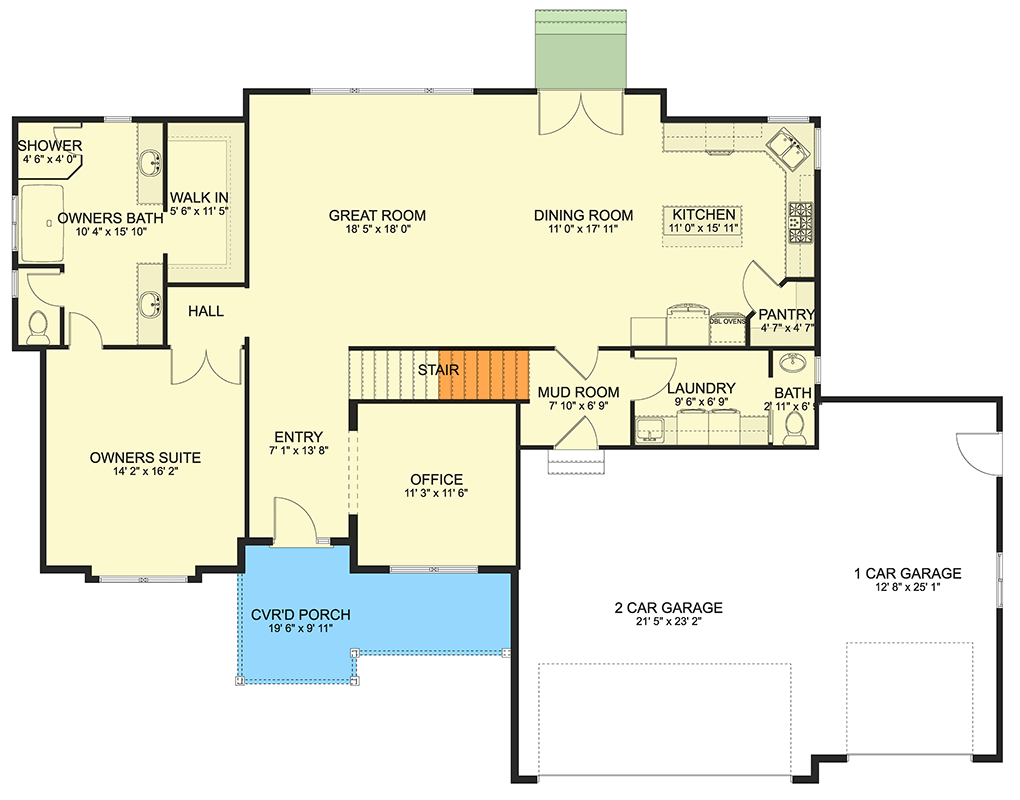 Plan 61682UT: Traditional House Plan: 4 Beds, First Floor Master, Two-Story Great Room - Floor Plan - Main Level - Traditional