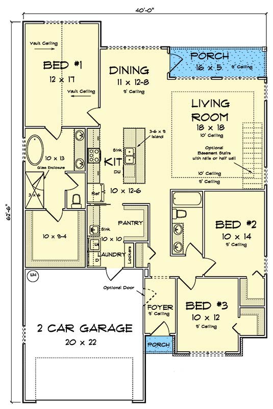 Plan 52497WM: Modern Ranch House Plan with Split Bedrooms and Mudroom - Floor Plan - Main Level - Country, Ranch, Traditional