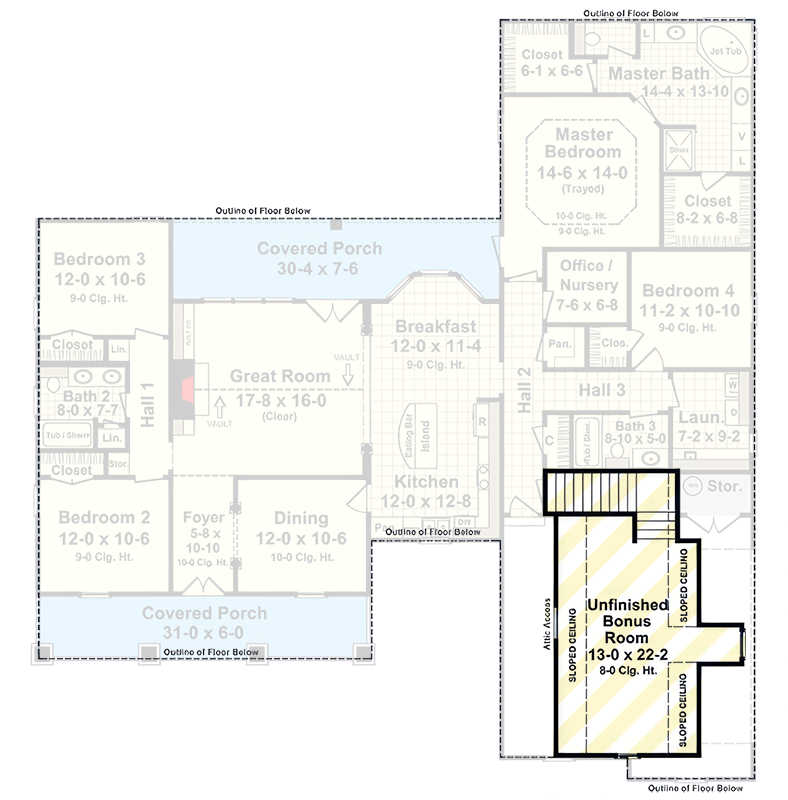 Plan 51346MM: Modern Farmhouse Plan with Huge Porch and Unfinished Bonus Room - Floor Plan - 2nd Floor - Modern Farmhouse, Southern