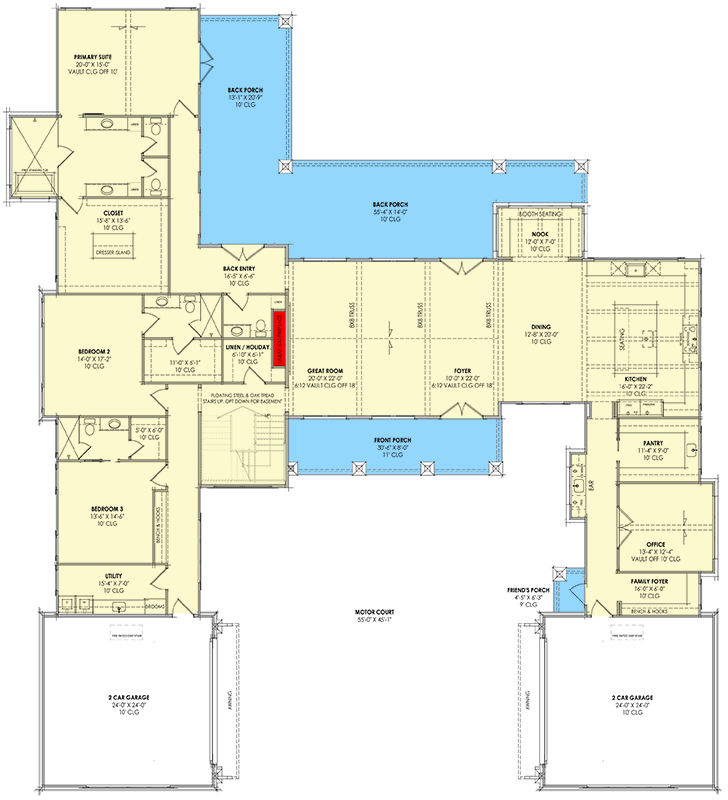 Plan 818192JSS: Luxurious Mountain Hill Country House Plan: 4 Beds, 4-Car Garage, Wrap-Around Porch - Floor Plan - Main Level - Hill Country, Modern Farmhouse, Mountain, New American, Transitional
