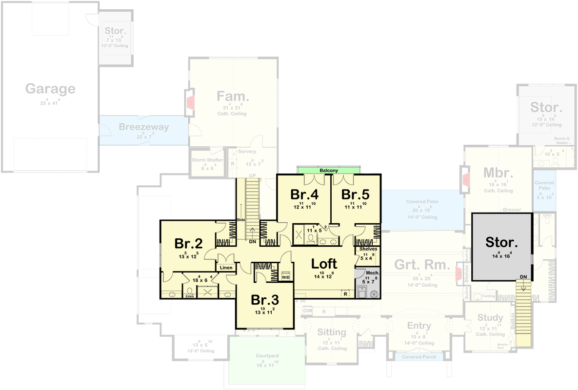 Plan 623583DJ: Grand 5-Bedroom Modern Farmhouse House Plan with 5-Car Garage - Floor Plan - 2nd Floor - Contemporary, Modern Farmhouse, New American, Transitional
