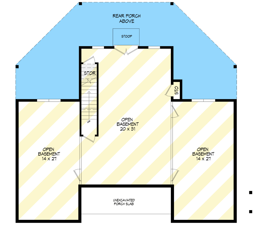 Plan 680637VR: Modern Farmhouse House Plan with Two-Story Great Room and Wrap-Around Porch - Floor Plan - Unfinished Basement Level - Modern Farmhouse, New American