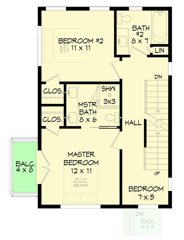Plan 680639VR: Sleek 2-Bed Modern House Plan with Scenic Mezzanine and Rooftop Deck - Floor Plan - 2nd Floor - Contemporary, Modern