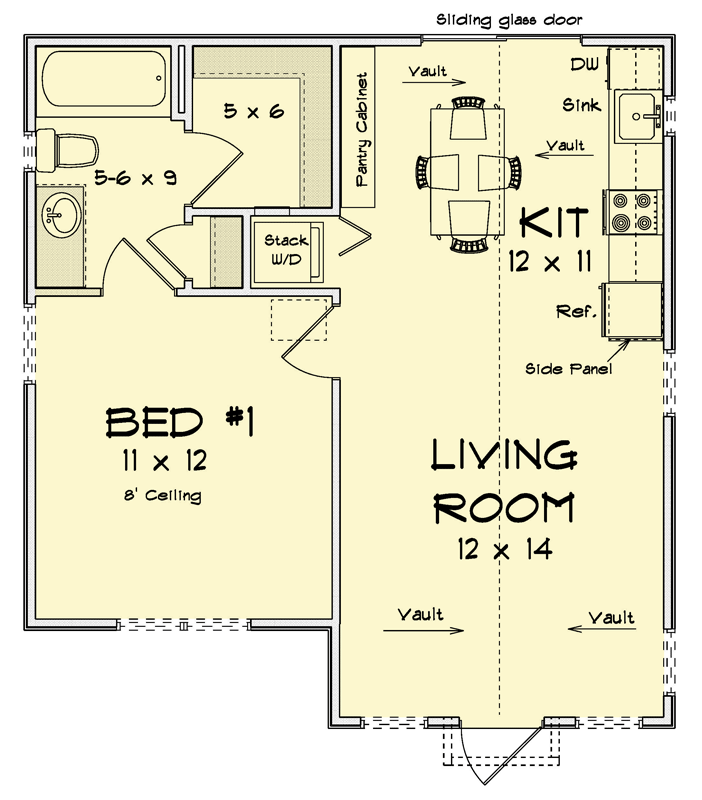 Plan 52503WM: Craftsman Cottage House Plan with 1 Bedroom and Main Level Laundry - Floor Plan - Main Level - Cottage, Craftsman