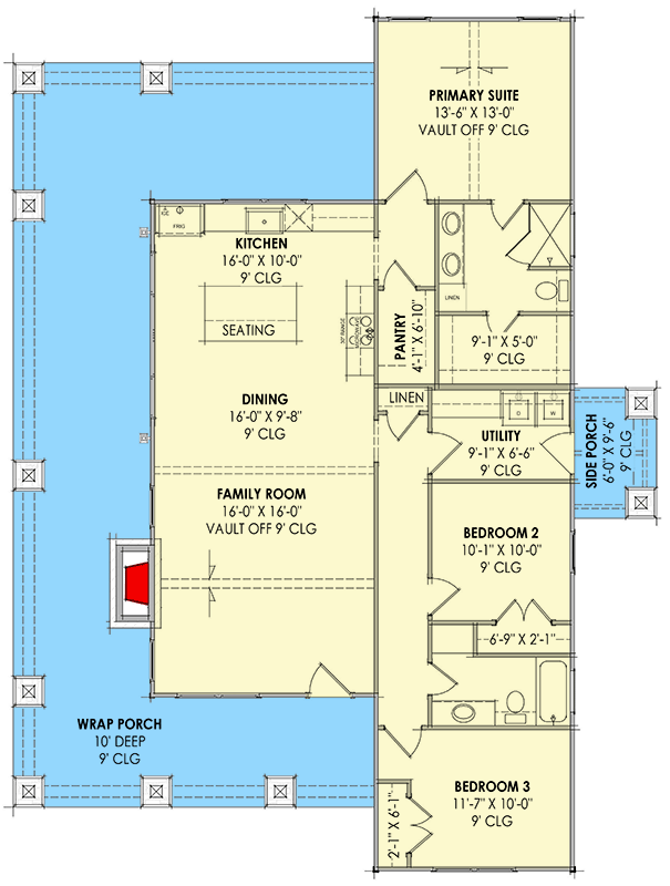 Plan 818193JSS: 3-Bedroom Mountain Country House Plan with Wrap-Around Porch - Floor Plan - Main Level - Country, Mountain
