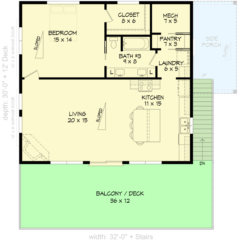 Plan 680640VR: Contemporary Mountain ADU House Plan with Elevated Balcony and Two-Car Garage - Floor Plan - 2nd Floor - Contemporary, Mountain