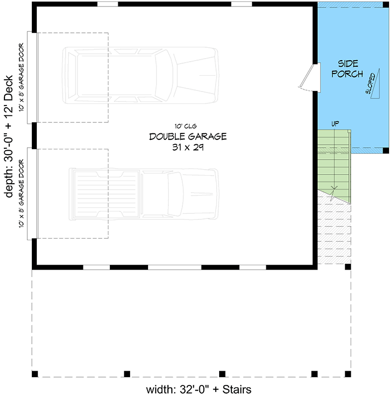 Plan 680640VR: Contemporary Mountain ADU House Plan with Elevated Balcony and Two-Car Garage - Floor Plan - Main Level - Contemporary, Mountain