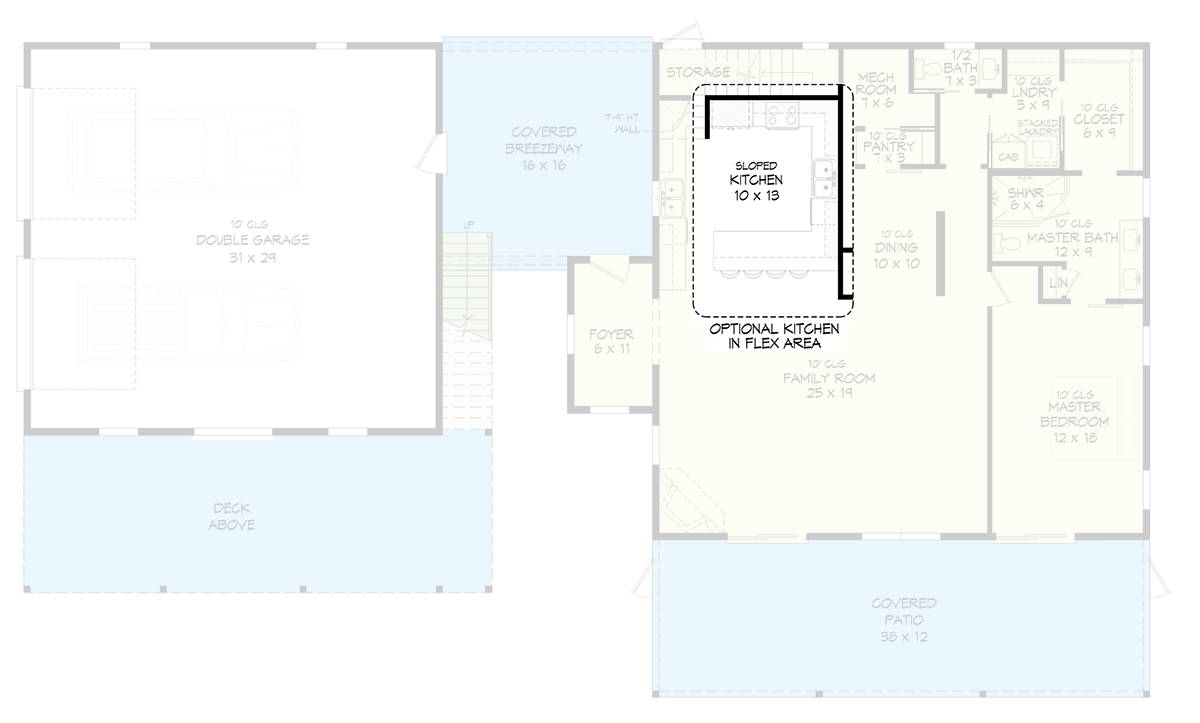 Plan 680643VR: Contemporary Mountain House Plan with Attached Apartment, Loft, and Two-Story Great Room - Floor Plan - Optional Kitchen in Flex Area - Contemporary, Mountain