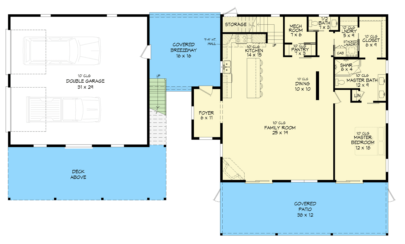 Plan 680643VR: Contemporary Mountain House Plan with Attached Apartment, Loft, and Two-Story Great Room - Floor Plan - Main Level - Contemporary, Mountain