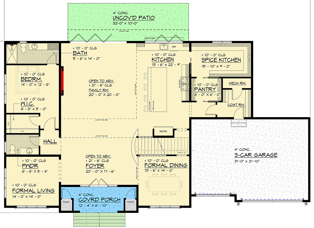 Plan 666310RAF: Contemporary 5-Bedroom House Plan with 3-Car Garage and Two-Story Great Room - Floor Plan - Main Level - Contemporary