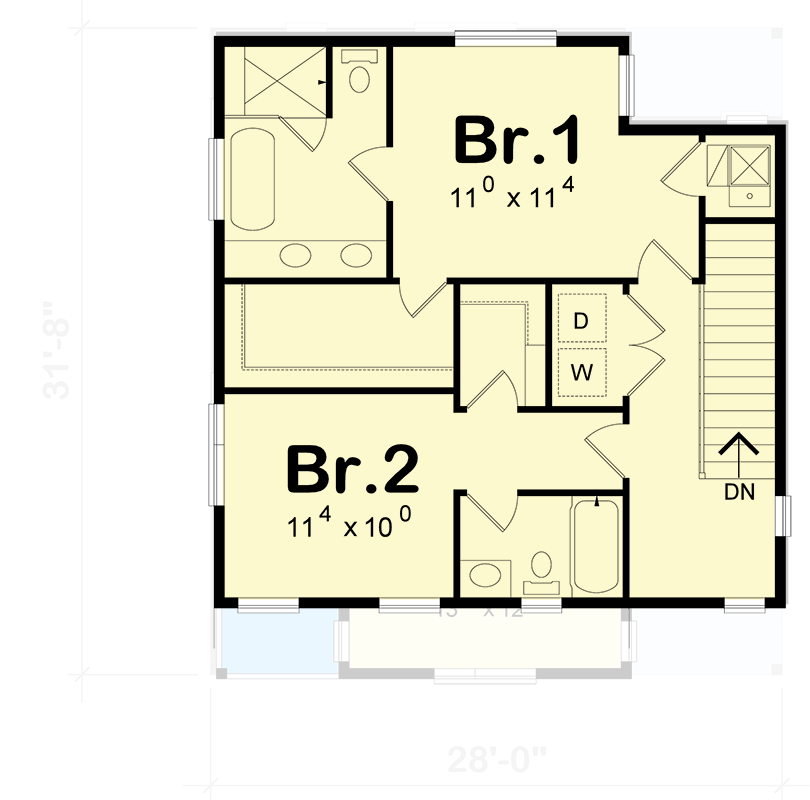 Plan 42477DB: Modern 3-Bedroom House Plan with Balcony and Drive-Under Garage - Floor Plan - 2nd Floor - Contemporary, Modern