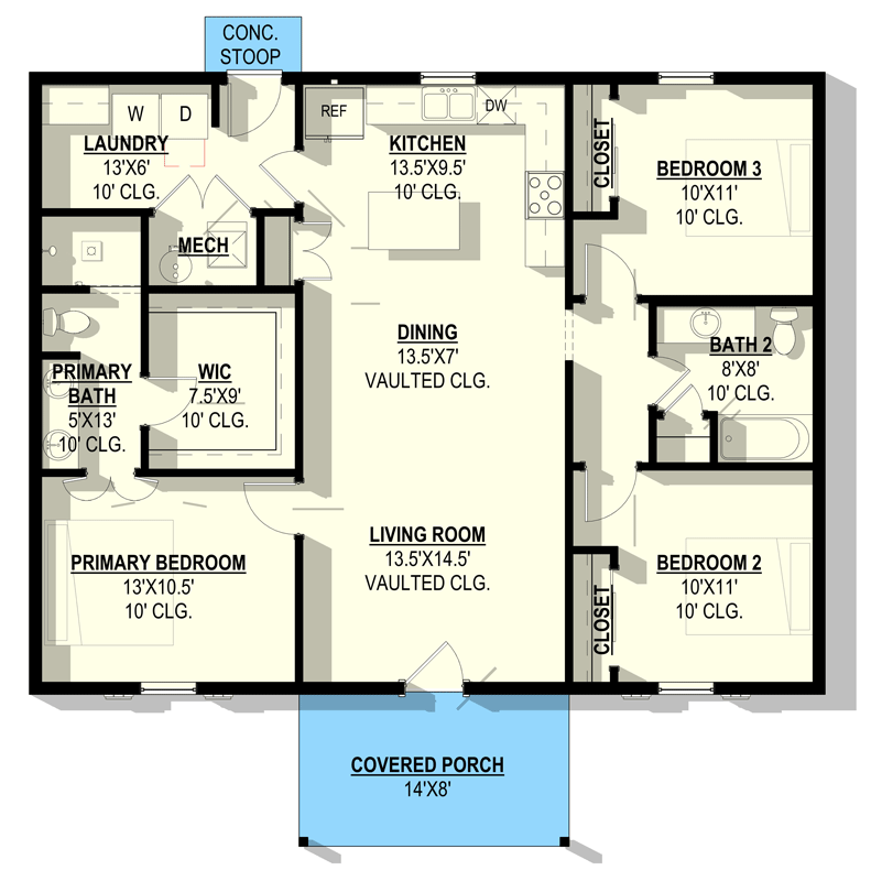 Plan 405072FDC: Stylish 3-Bedroom Modern Farmhouse House Plan with Split Bedrooms - Floor Plan - Main Level - Farmhouse