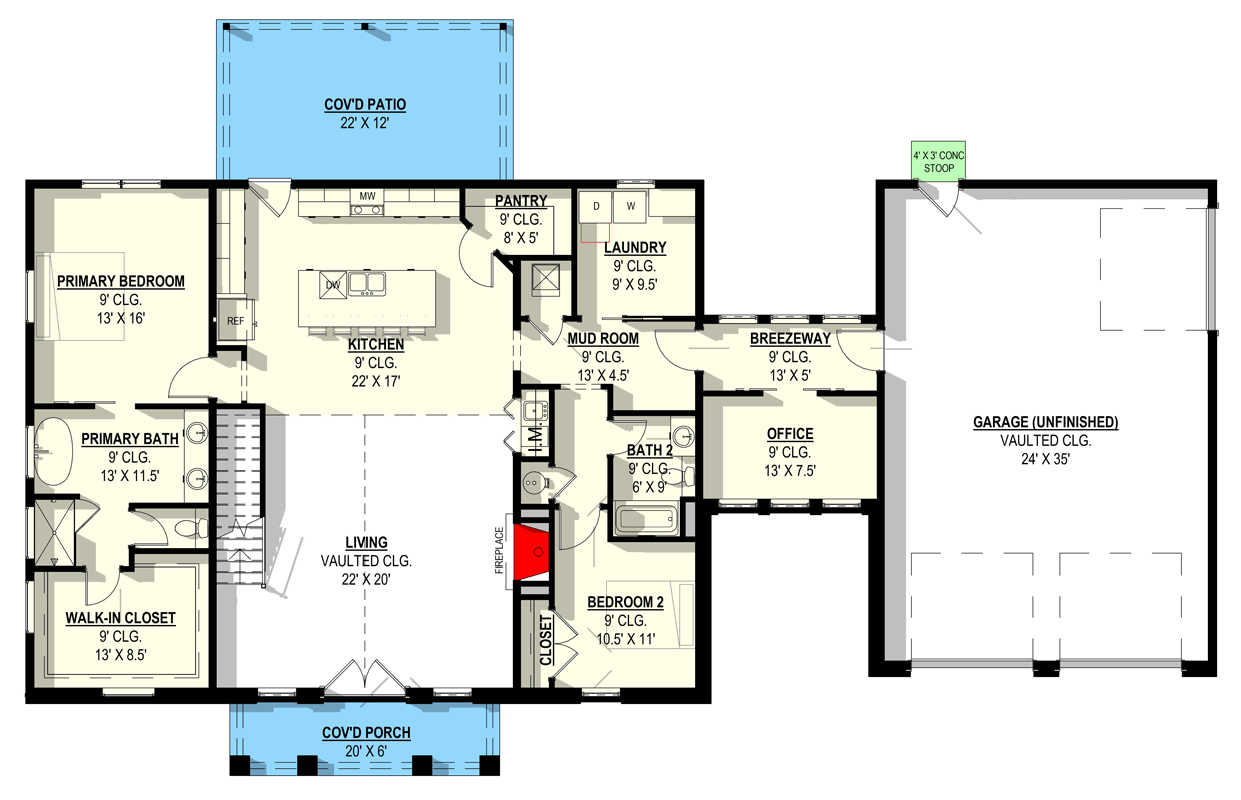 Plan 405076FDC: Expansive Modern Farmhouse House Plan with Split Bedrooms and Vaulted Great Room - Floor Plan - Main Level - Barndominium, Farmhouse, Modern Farmhouse