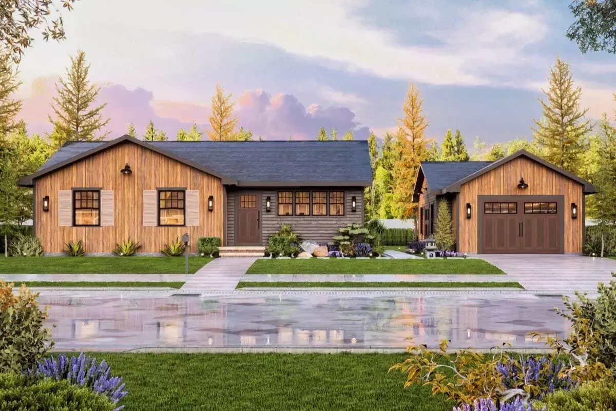 Rustic Mountain Cabin House Plan with 2 Beds and Home Office