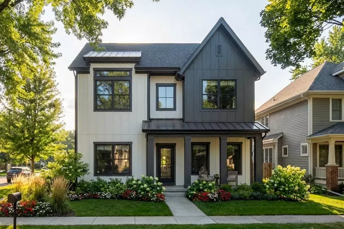 Chic Modern Farmhouse Quad Plex Plan with 4 Beds and First-Floor Master Suite