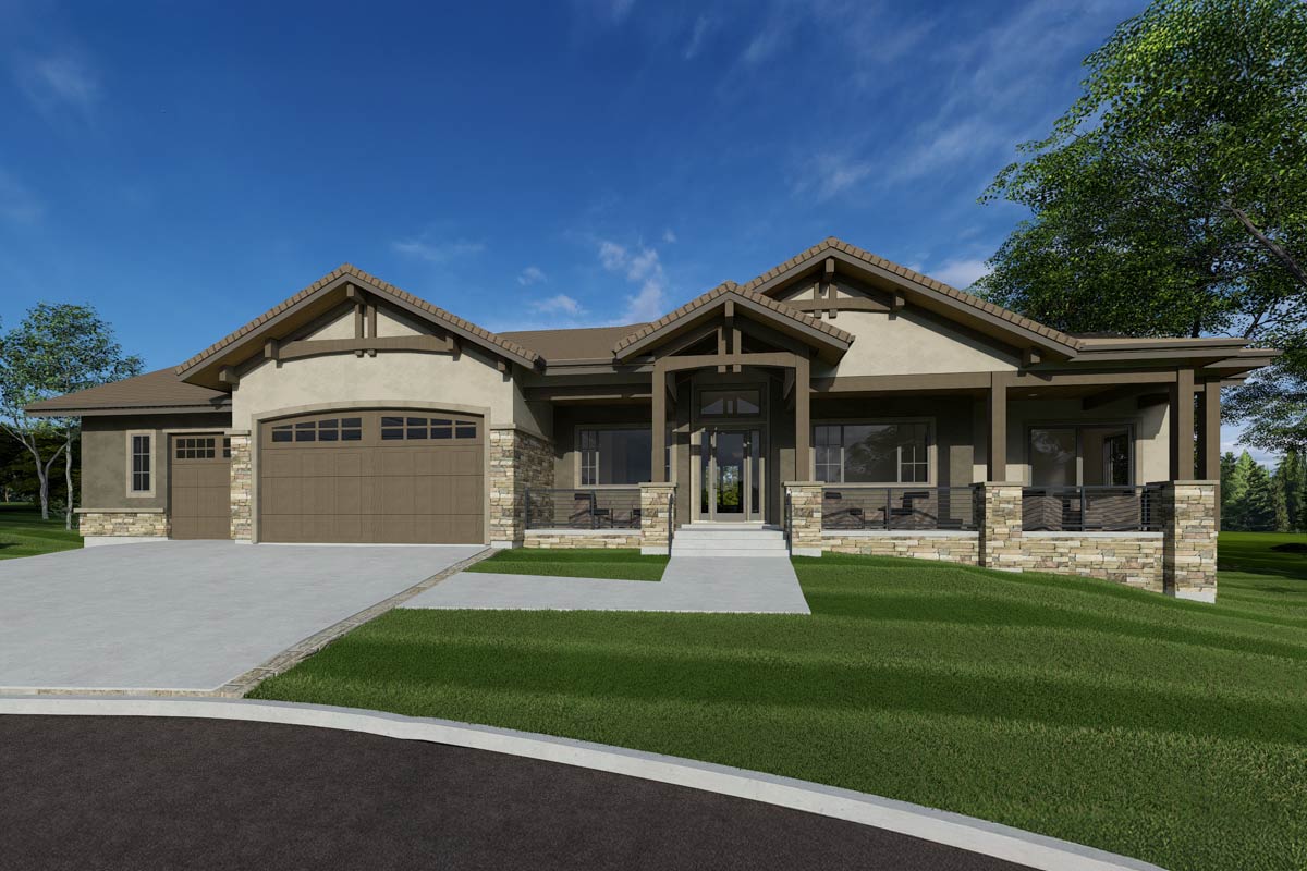 Plan 64564SC: Craftsman Mountain Ranch House Plan with Expansive ...