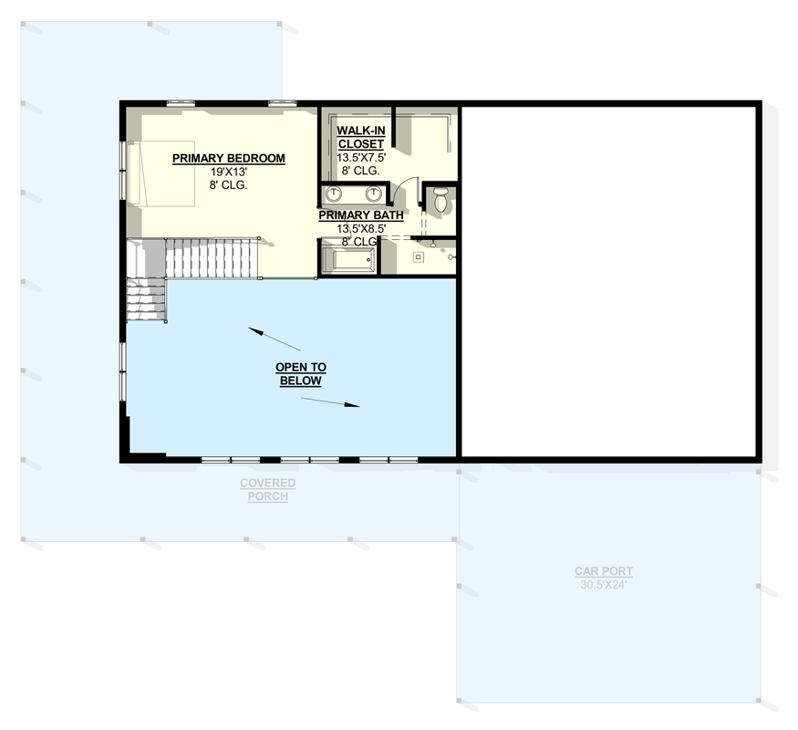 Plan 405080FDC: Modern Barndominium House Plan with Two Story Great Room and Wrap Around Porch - Floor Plan - 2nd Floor - Barndominium