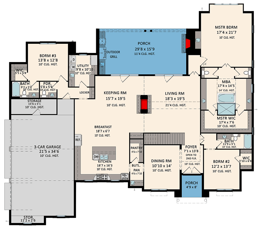 Plan 510262WDY: Elegant European House Plan with Main Level Master and Outdoor Kitchen - Floor Plan - Main Level - European