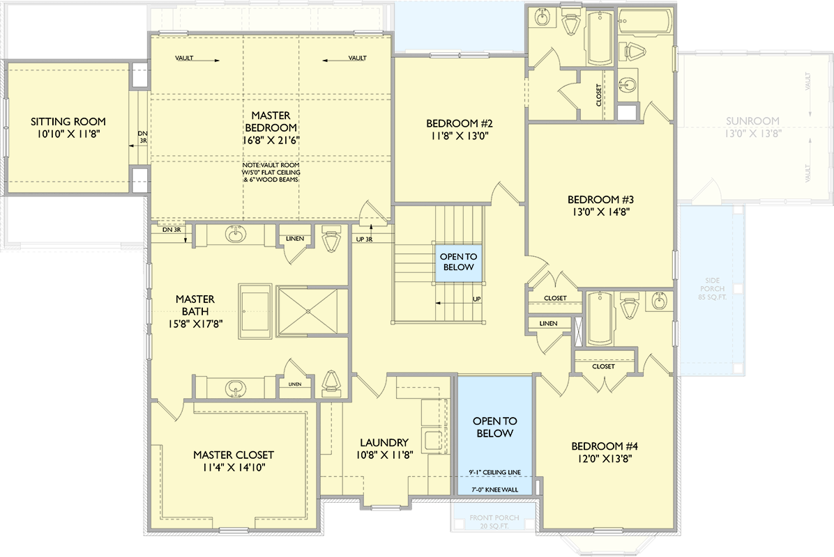 Plan 750003LDG: Stunning French Country House Plan with 4 Beds, Sunroom, and Upstairs Master - Floor Plan - 2nd Floor - French Country, Transitional