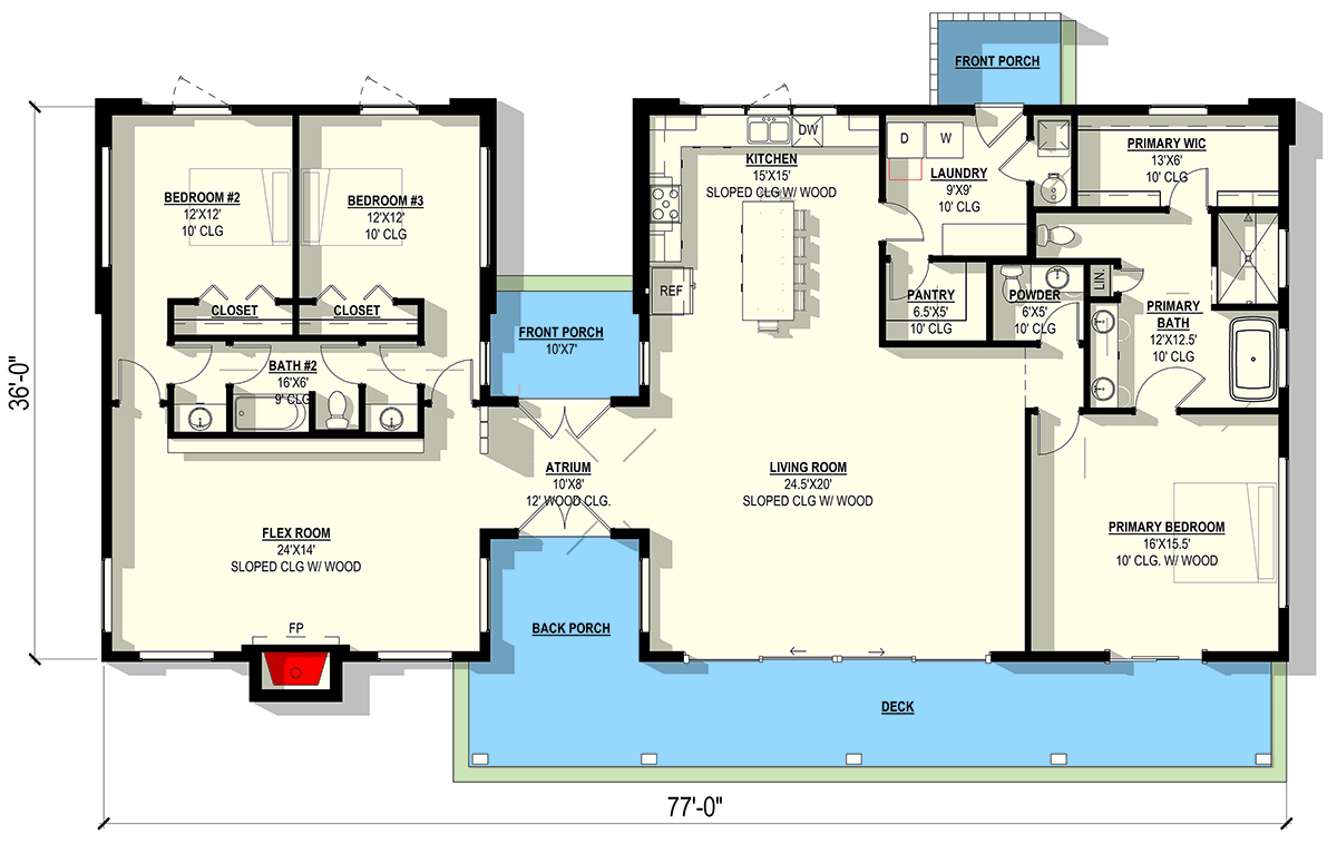 Plan 405083FDC: Sophisticated Modern House Plan: Split Beds, Flex Room, Covered Patio - Floor Plan - Main Level - Contemporary, Modern