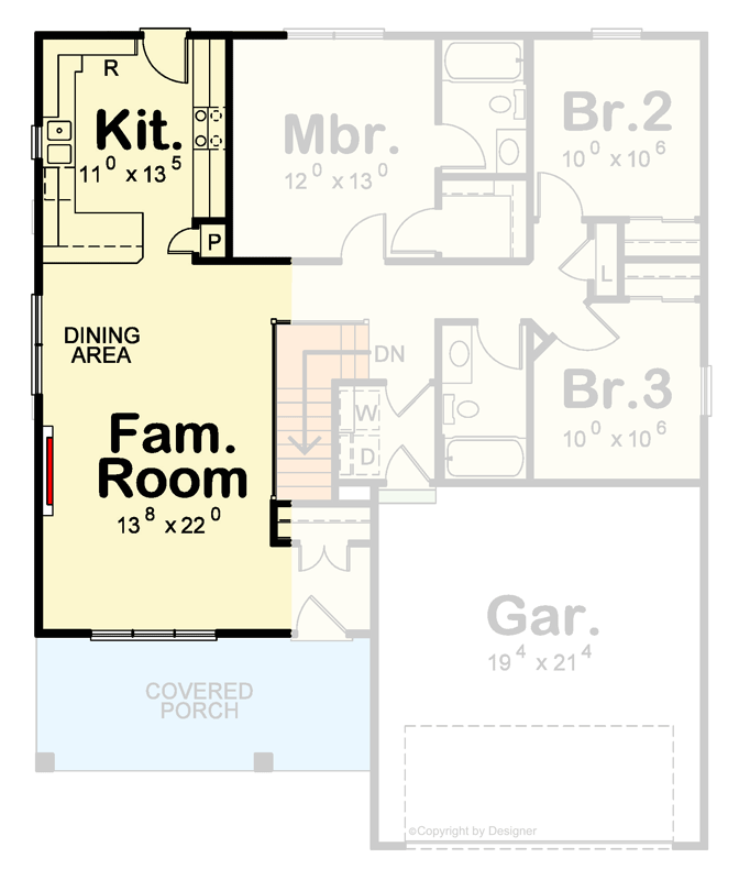 Plan 42484DB: Stylish Modern Ranch House Plan with 3 Beds, 2 Baths, and Mudroom - Floor Plan - Optional Main Level - Cottage, Modern, Ranch