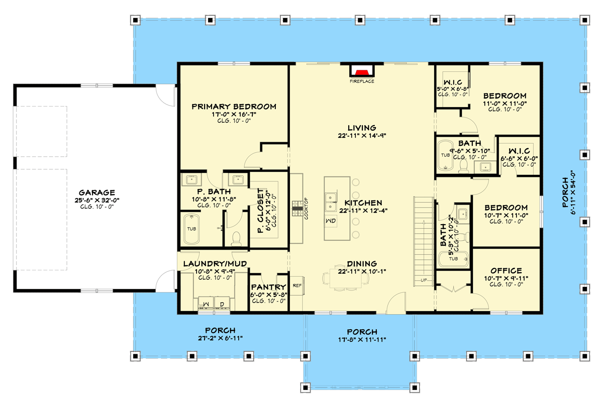 Plan 850018PKE: Modern Farmhouse House Plan with Wrap-Around Porch and Split Bedrooms - Floor Plan - Main Level - Farmhouse, Modern Farmhouse, New American