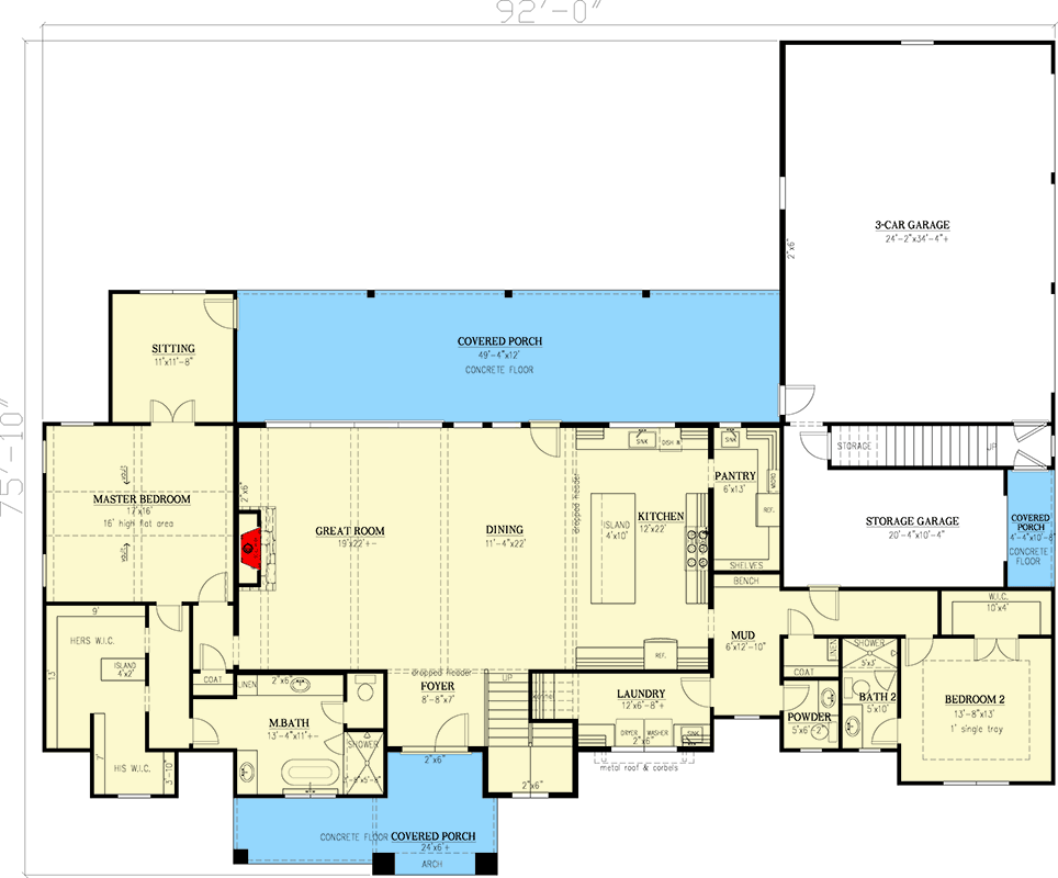 Plan 24425TW: Elegant European Farmhouse House Plan with Main Level Master and In-Law Suite - Floor Plan - Main Level - European, Farmhouse