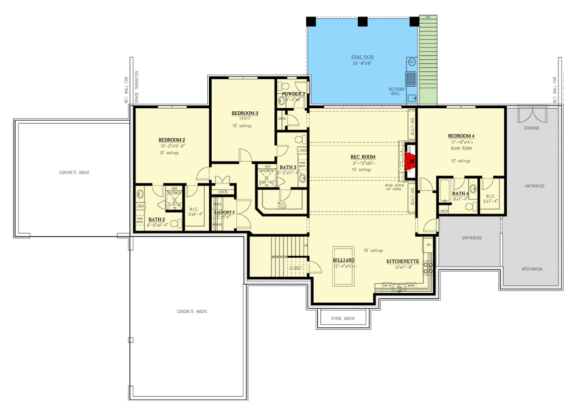 Plan 24427TW: Expansive Stone and Wood House Plan with Dual Master Suites and 5-Car Garage - Floor Plan - Lower Level - European, Modern