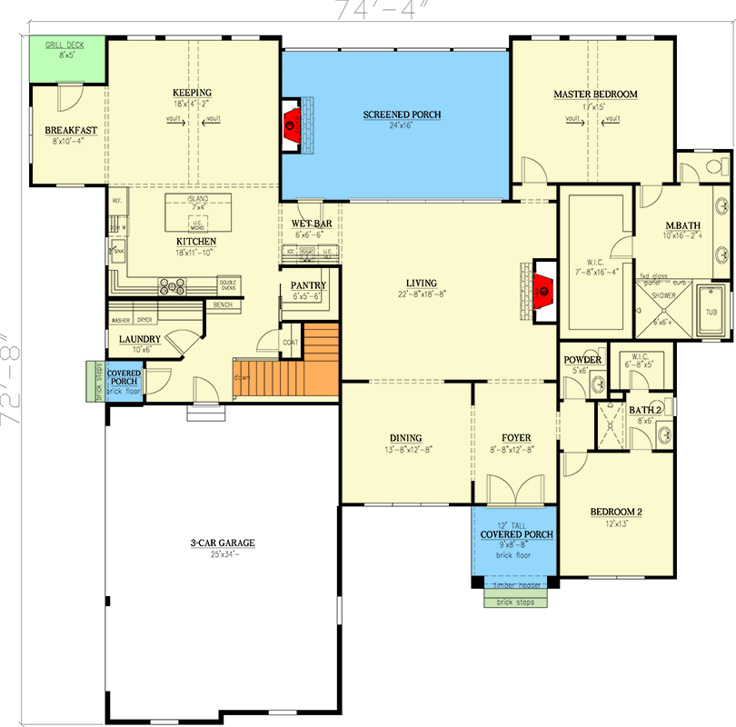 Plan 24428TW: Luxurious 4-Bedroom Modern Farmhouse House Plan with Main-Level Master and Outdoor Kitchen - Floor Plan - Main Level - Craftsman, Modern Farmhouse, Mountain, New American