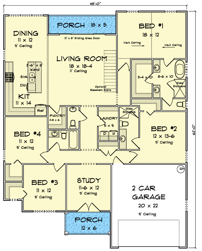 Plan 52506WM: Country Ranch House Plan with Split Bedrooms and Butler Pantry - Floor Plan - Main Level - Country, Ranch