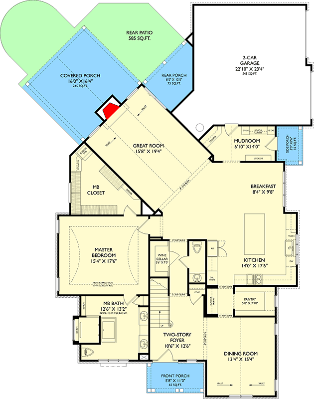 Plan 750006LDG: Elegant 3-Bedroom European Craftsman House Plan with Two-Story Great Room - Floor Plan - Main Level - Craftsman, European
