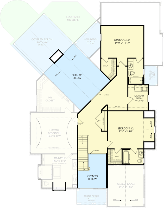 Plan 750006LDG: Elegant 3-Bedroom European Craftsman House Plan with Two-Story Great Room - Floor Plan - 2nd Floor - Craftsman, European