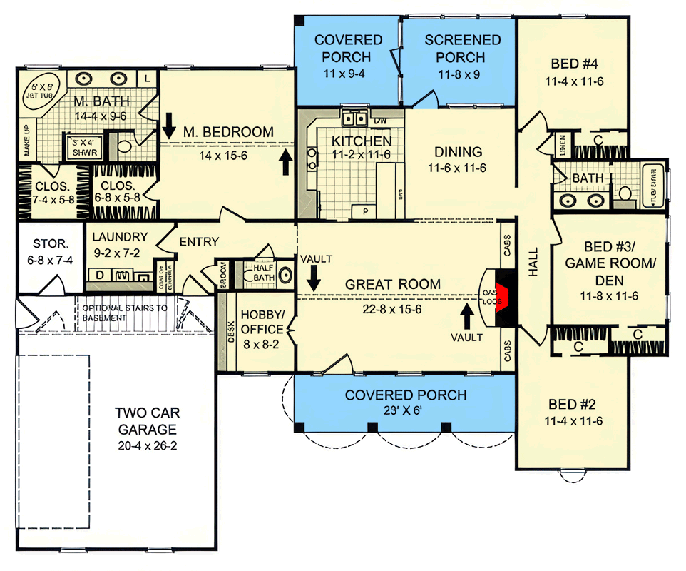 Plan 51352MM: Spacious Southern Country House Plan with Split 4 Bedrooms - Floor Plan - Main Level - Country, Southern