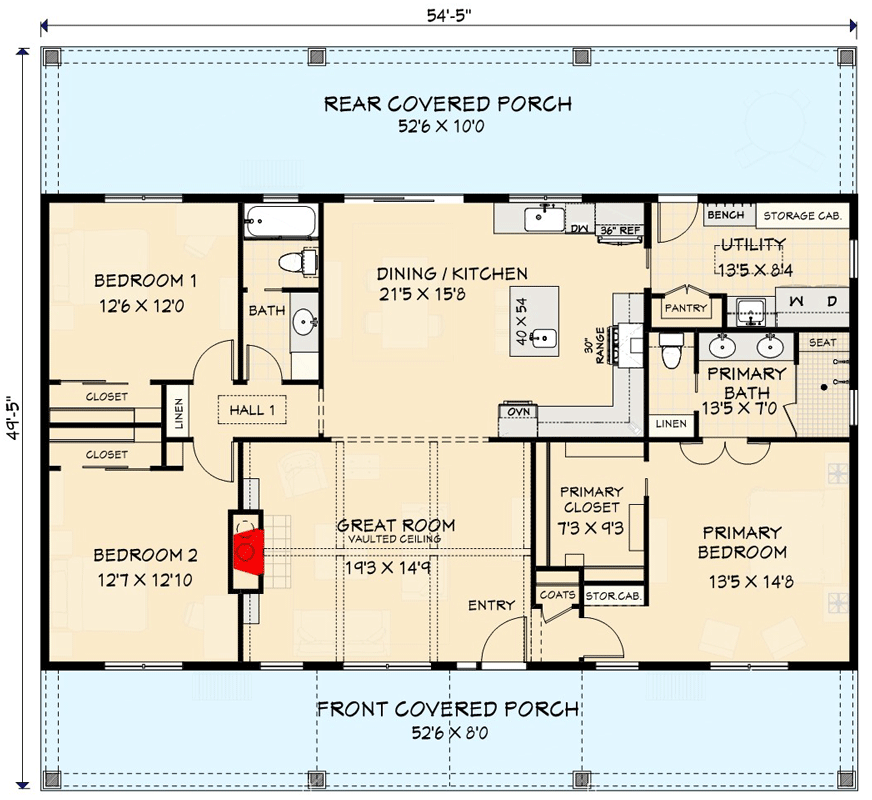 Plan 28953JJ: Charming 3-Bed Country Craftsman House Plan on a Single Level - Floor Plan - Main Level - Cabin, Country, Craftsman, Modern Farmhouse, Ranch