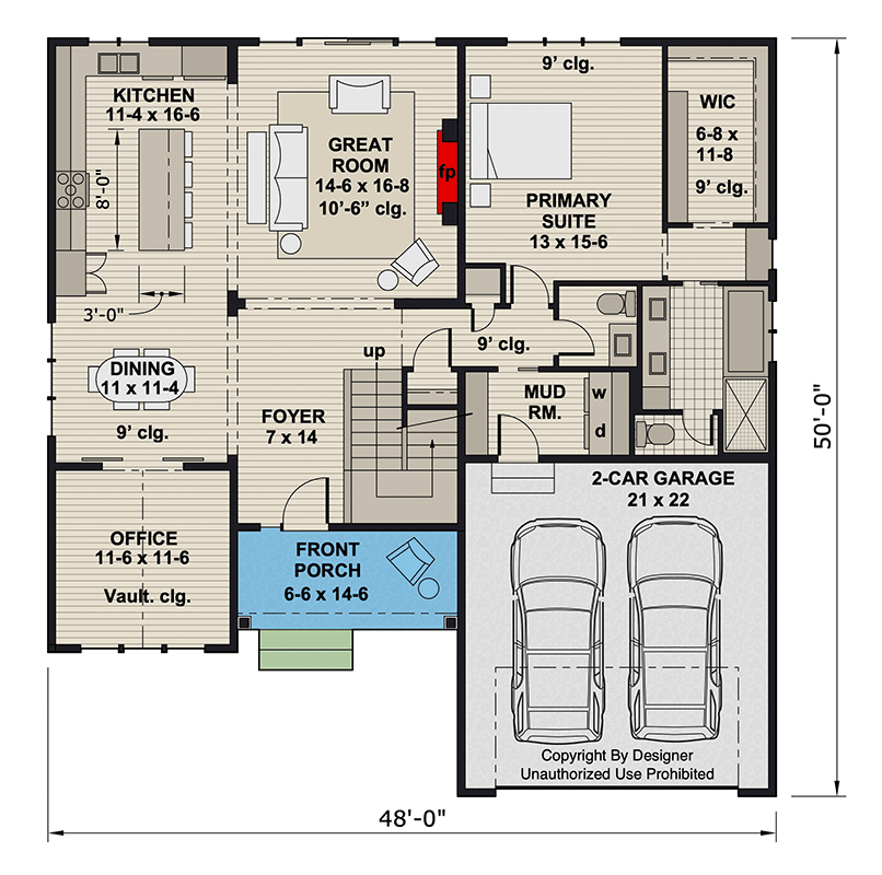 Plan 140045RK: Elegant Farmhouse House Plan with First Floor Master Suite and Loft - Floor Plan - Main Level - Farmhouse, New American