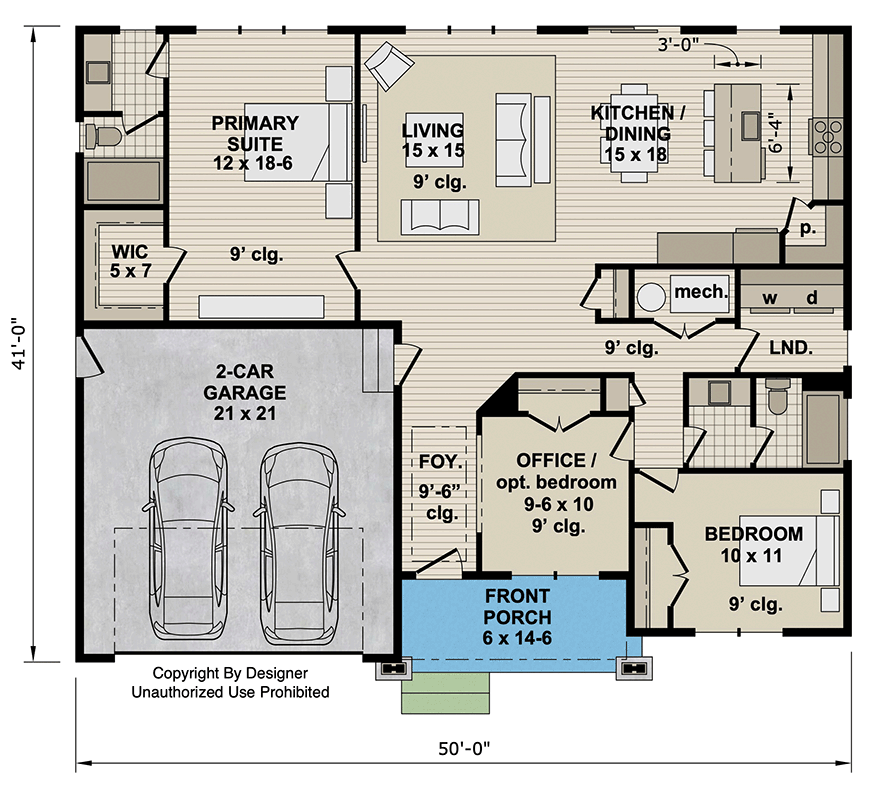 Plan 140048RK: Craftsman New American House Plan with Split Bedrooms and 2-Car Garage - Floor Plan - Main Level - Craftsman, New American
