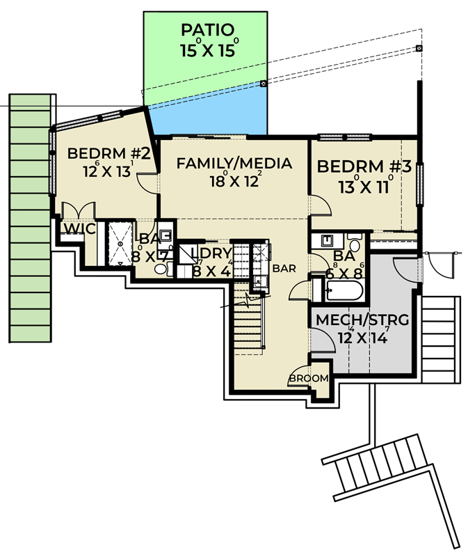 Plan 280259JWD: Northwest Modern House Plan with Walkout, Dual Decks, and Home Office - Floor Plan - Lower Basement Level - Contemporary, Modern, Northwest