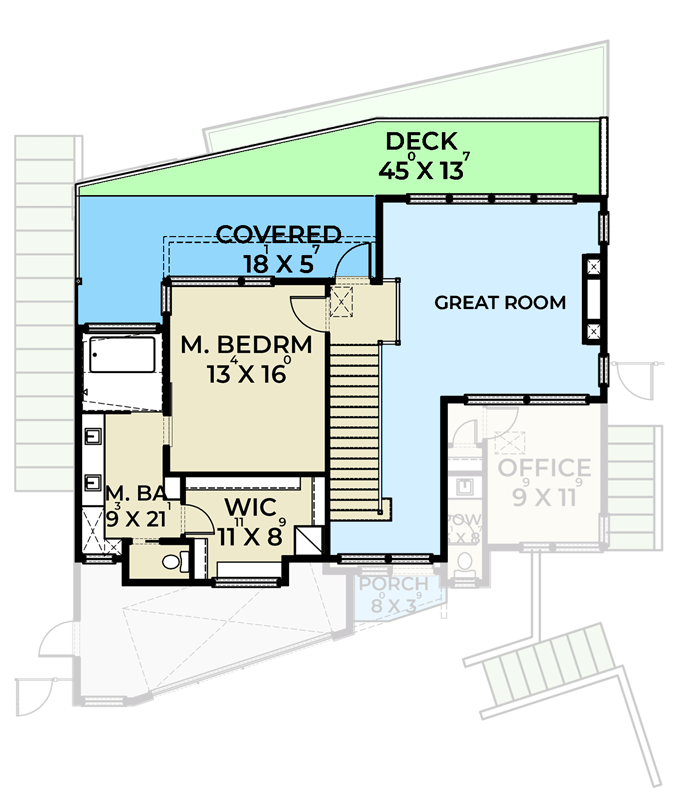 Plan 280259JWD: Northwest Modern House Plan with Walkout, Dual Decks, and Home Office - Floor Plan - 2nd Floor - Contemporary, Modern, Northwest