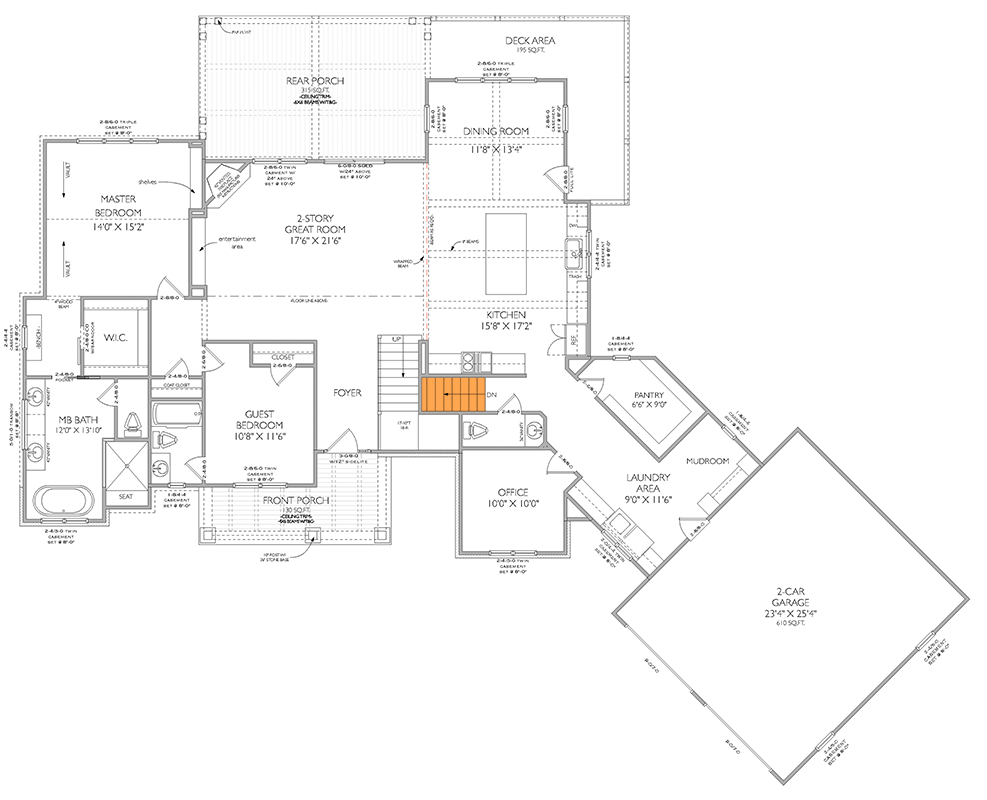 Plan 750009LDG: Rustic Mountain Plan: Main Level Master, Two-Story Great Room - Floor Plan - Basement Stairs Location - Mountain, Rustic, Vacation