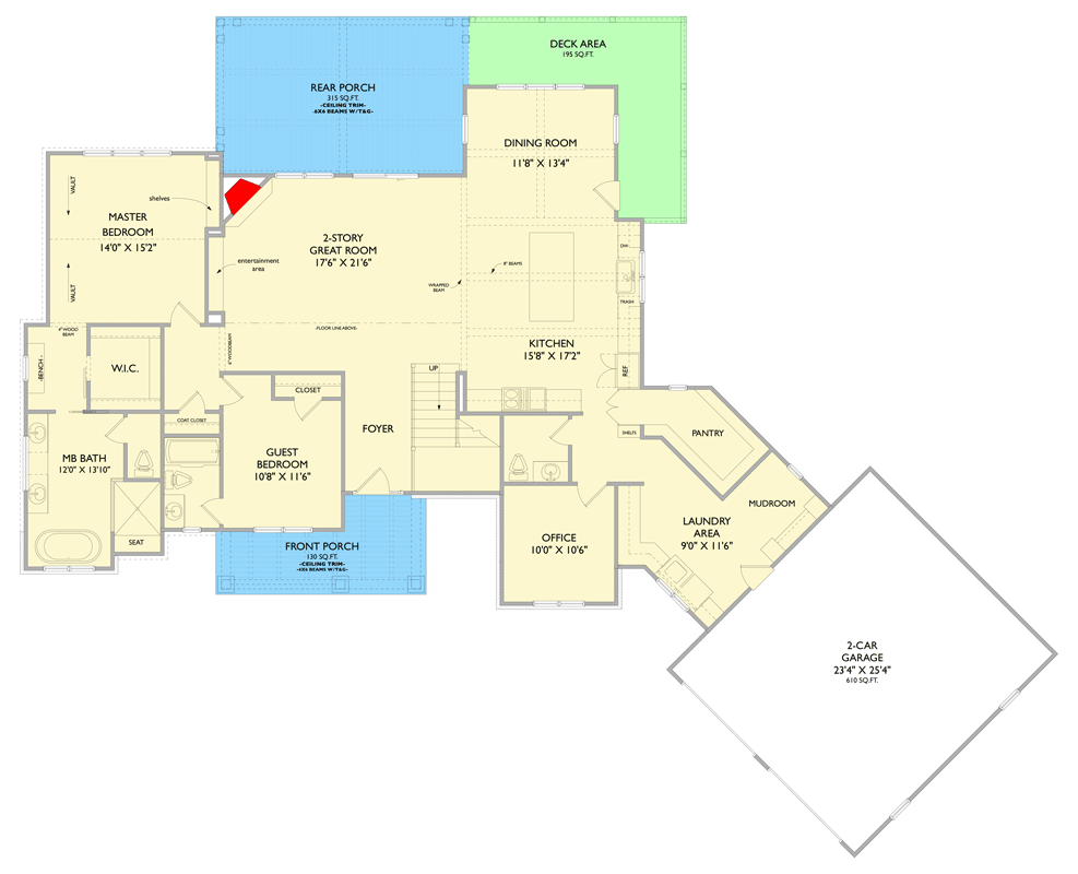 Plan 750009LDG: Rustic Mountain Plan: Main Level Master, Two-Story Great Room - Floor Plan - Main Level - Mountain, Rustic, Vacation