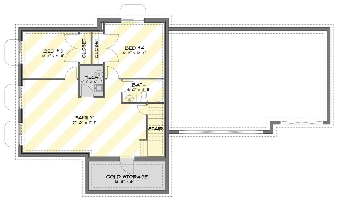 Plan 61693UT: Traditional House Plan with Upstairs Laundry, Loft, and Three-Car Garage - Floor Plan - Optional Finished Basement Level - Farmhouse, Modern Farmhouse, Traditional